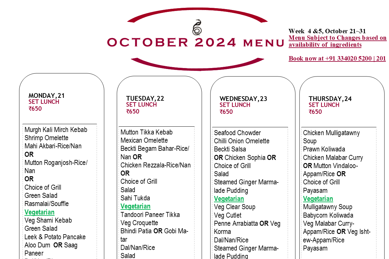 October 2024 Menu~ Oct 21~31