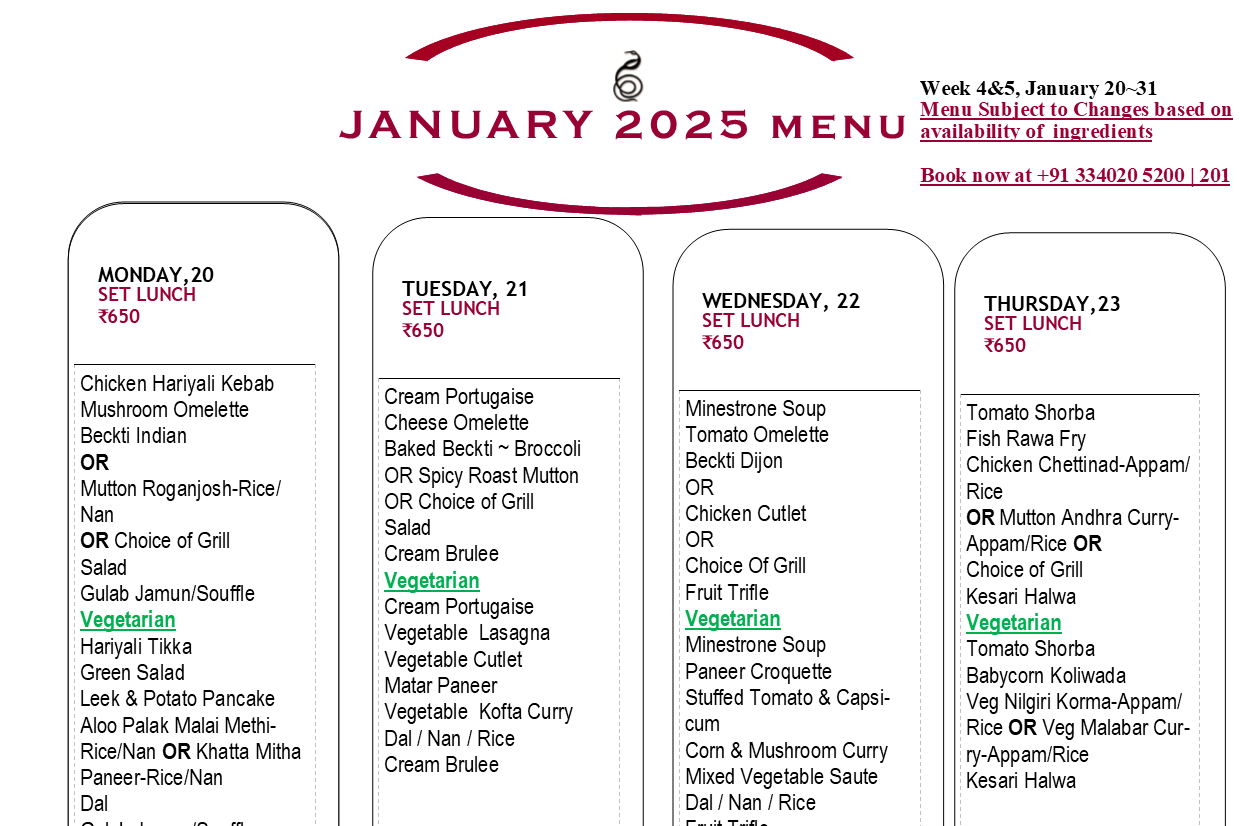 January 2025 Menu~ Jan 20~31